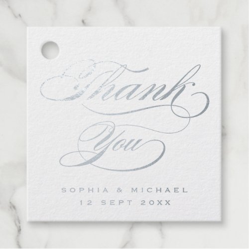Silver foil calligraphy wedding thank you foil favor tags