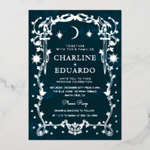Silver Foil Celestial Gothic Wedding  Invitation