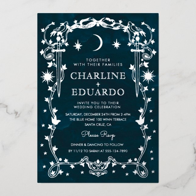 Silver Foil Celestial Gothic Wedding  Invitation (Front)