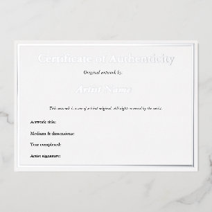  Silver Foil Certificate of Authenticity for Art Invitation