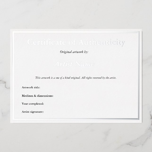  Silver Foil Certificate of Authenticity for Art Invitation (Front)