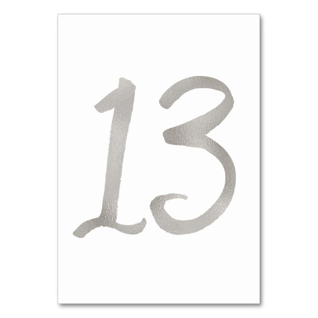 Silver foil chic wedding table number | Table 13 (Back)