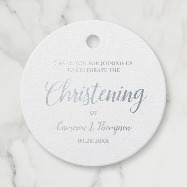 Silver Foil Christening Baby girl Thank you Favor Tags (Front)