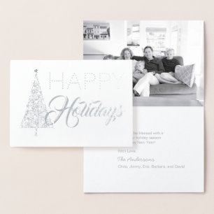 Silver Foil Christmas Tree Happy Holidays Photo Card