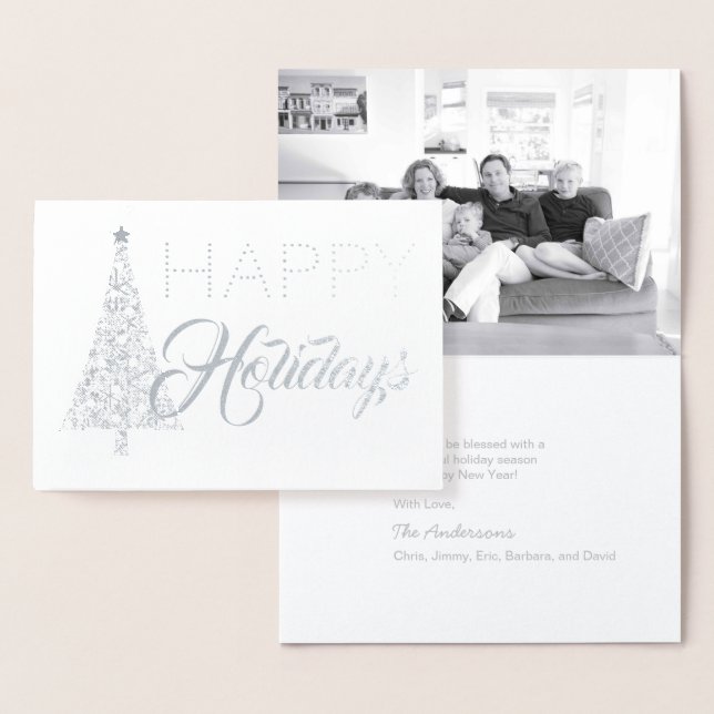 Silver Foil Christmas Tree Happy Holidays Photo Card (Display)
