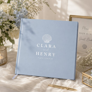 Silver Foil Coastal Seashell Monogram Wedding Guest Book