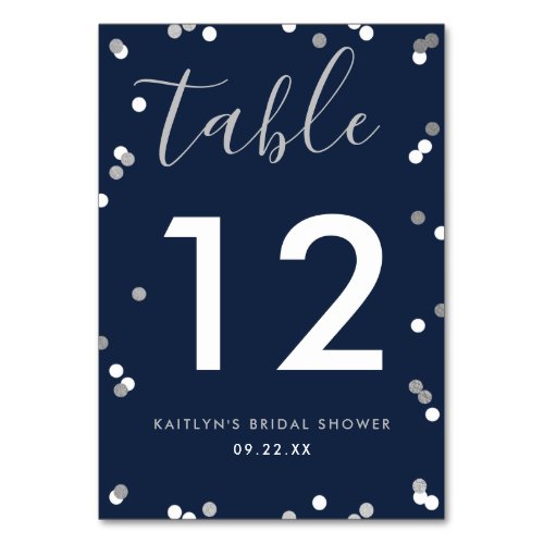 Silver Foil Confetti Bridal Shower Table Number