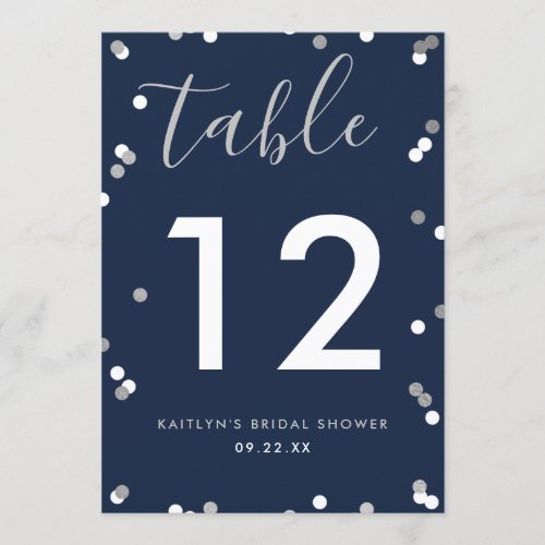 Silver Foil Confetti Bridal Shower Table Number