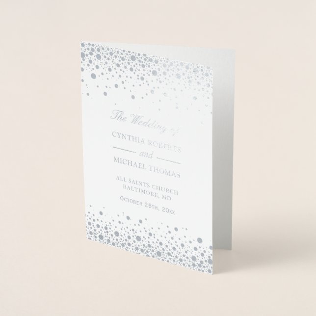 Silver Foil Confetti Dots Wedding Ceremony Program (Front)