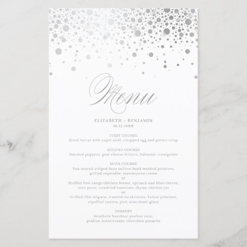 Silver Foil Confetti Dots Wedding Menu Card