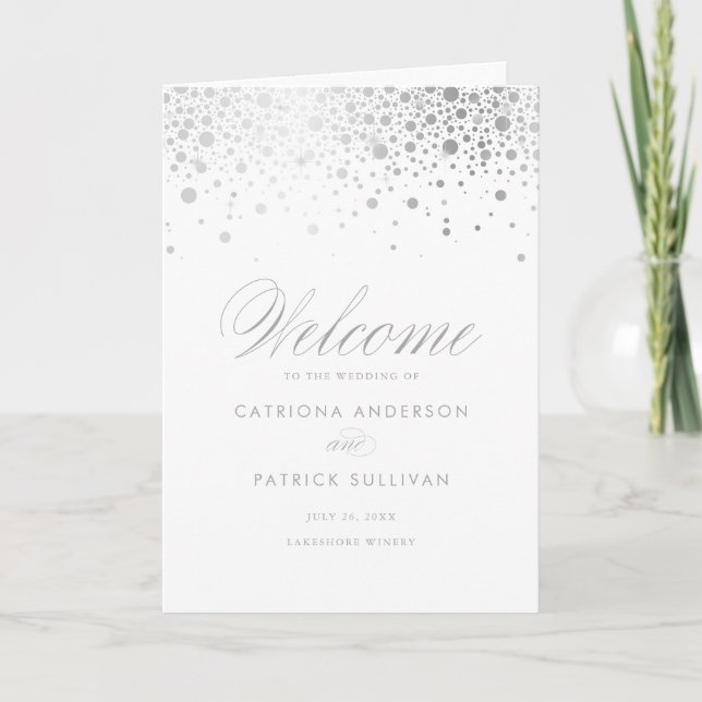 Silver Foil Confetti Dots White Wedding Booklet Program (Front)