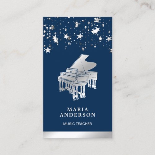 Silver Foil Confetti Grand Piano Musician Pianist Business Card