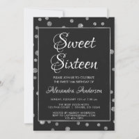 Silver Foil Confetti Polka Dots Sweet 16 Birthday