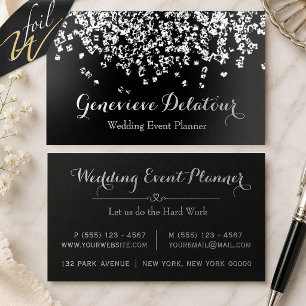 Silver Foil Confetti Wedding Event Planner Business Cards