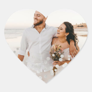 Silver Foil Confetti Wedding Photo Heart Sticker