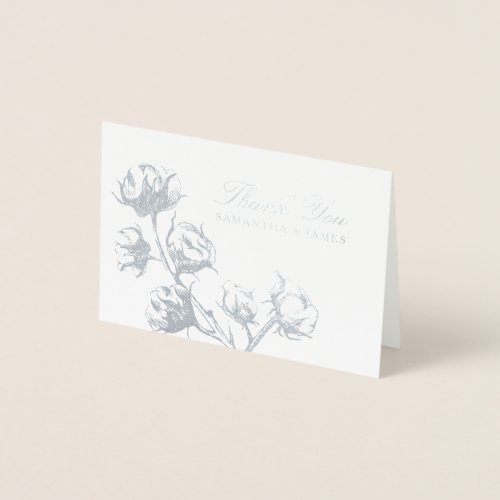 Silver Foil Cotton Boll Plant Etching Wedding Foil Card