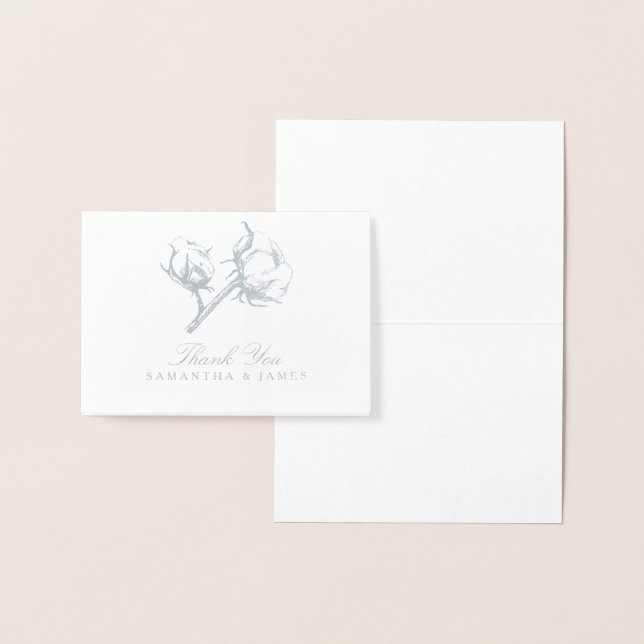 Silver Foil Cotton Boll Plant Etching Wedding Foil Card (Display)