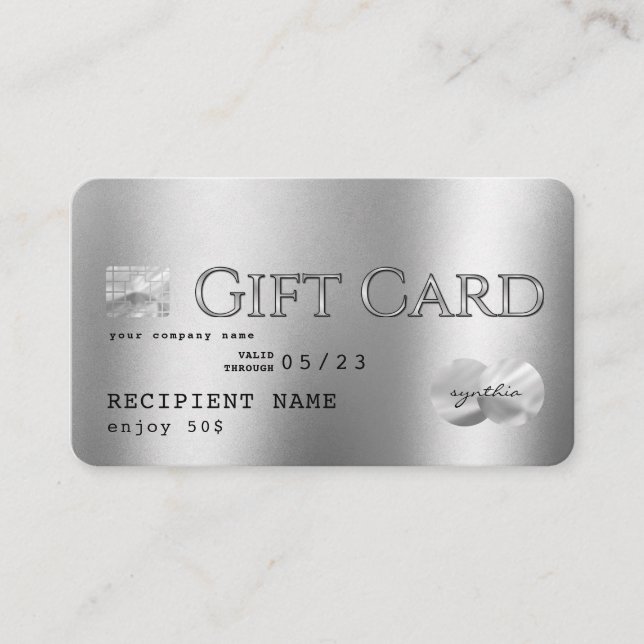 Silver foil Credit Card gift card (Front)