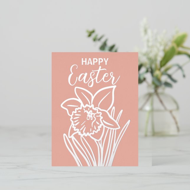 Silver Foil Daffodil Floral Happy Easter  Holiday Postcard (Standing Front)