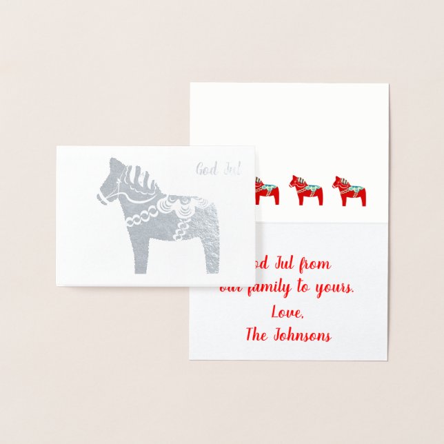Silver Foil Dala Horse God Jul Greeting Card (Display)