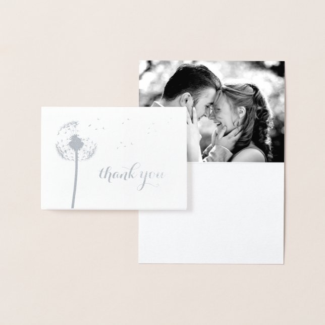 Silver Foil Dandelion Photo Thank You on Gray Card (Display)
