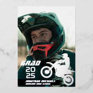 Silver Foil Dirt Bike Motocross 2 Photo Graduation Invitation