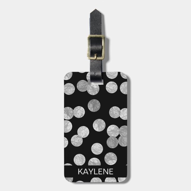 Silver Foil Dots Personalized Luggage Tag (Front Vertical)