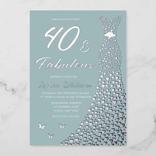Silver Foil Dress 40  Fabulous 40th Birthday Foil Invitation
