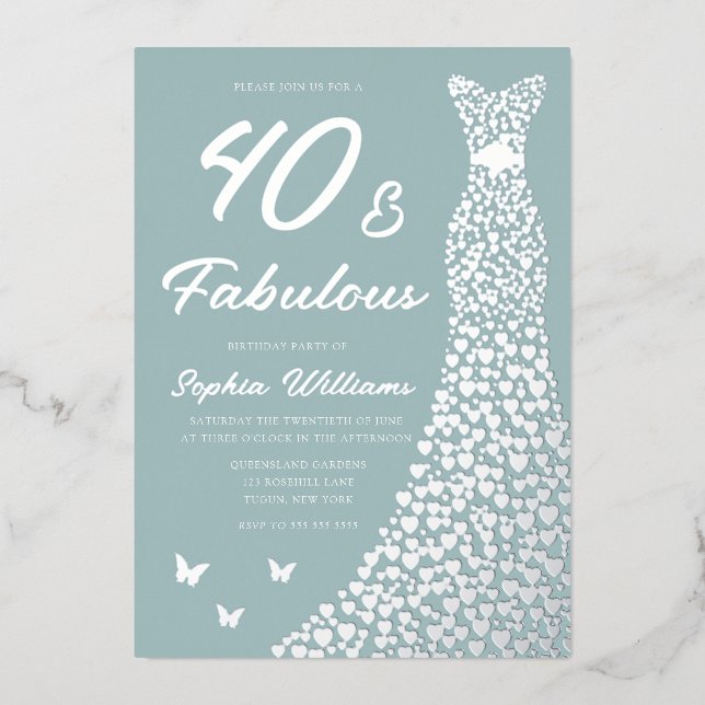 Silver Foil Dress 40 & Fabulous 40th Birthday Invitation (Front)