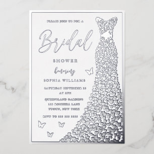 Silver Foil Dress & Border Bridal Shower Foil Invitation