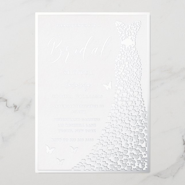 Silver Foil Dress & Border Bridal Shower Foil Invitation (Front)