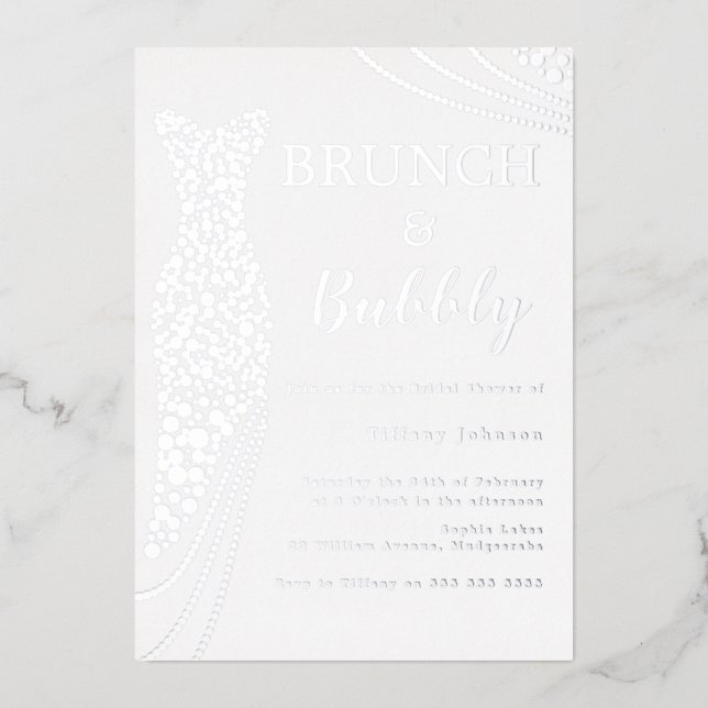 Silver Foil Dress Bridal Shower Brunch & Bubbly Foil Invitation (Front)