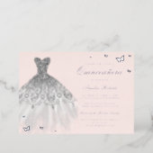 SILVER FOIL Dress Butterfly Quinceanera Foil Invitation (Standing Front)