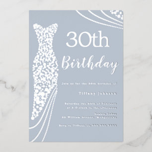 Silver Foil Dress Elegant 30th Birthday Invitation