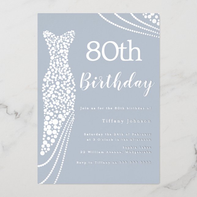 Silver Foil Dress Elegant 80th Birthday Foil Invitation (Front)