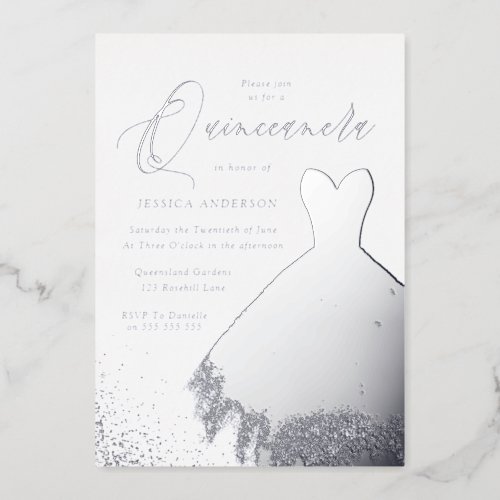 Silver Foil Dress Elegant Quinceanera Party Foil Invitation