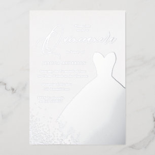 Silver Foil Dress Elegant Quinceanera Party Invitation