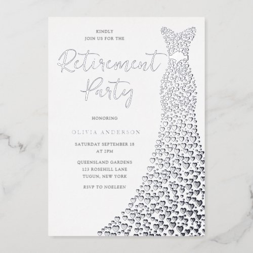 Silver Foil Dress Retirement Party Foil Invitation