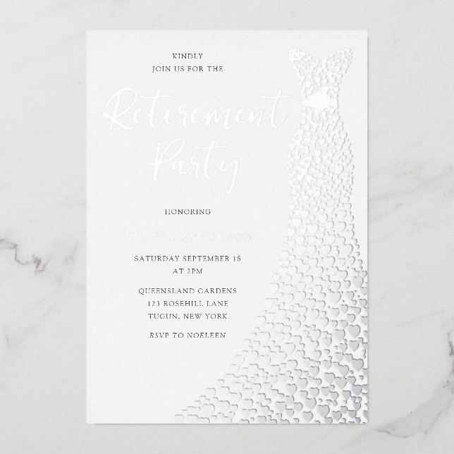 Silver Foil Dress Retirement Party Foil Invitation (Front)