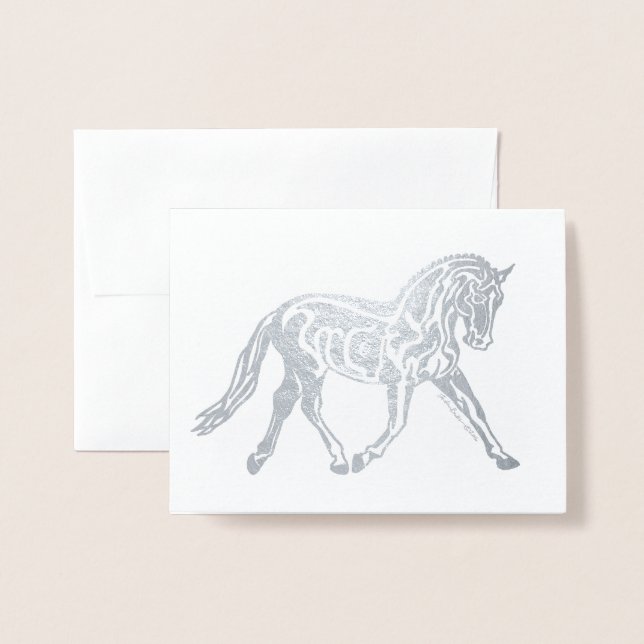 Silver Foil Dressage Horse Card (Front With Envelope)