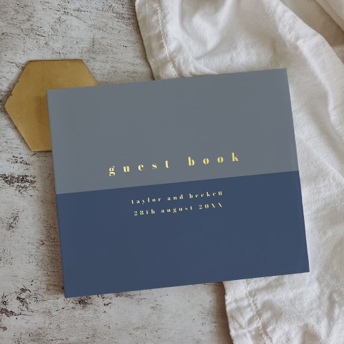 Silver Foil Dusty Blue Color Block Simple Wedding Foil Guest Book