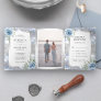 Silver Foil Dusty Blue Floral Marble Photo Wedding Tri-Fold Invitation