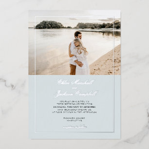 Silver Foil Dusty Blue Minimalist Elegant Wedding Invitation