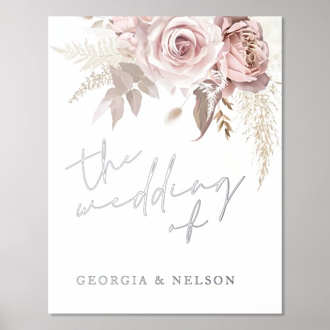 Silver Foil Dusty Rose Wedding Welcome Sign (Front)