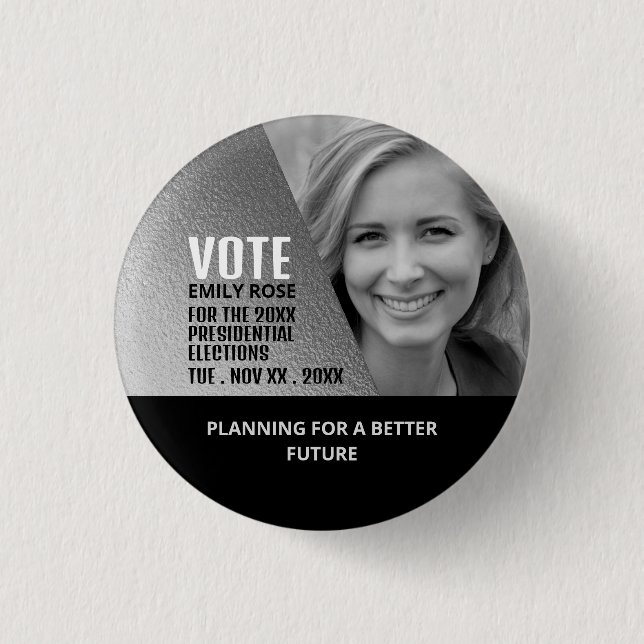 Silver Foil Effect Political Campaigner Advert Button (Front)