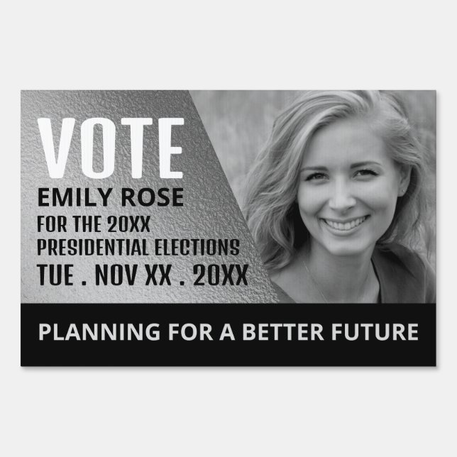 Silver Foil Effect Political Campaigner Yard Sign (Front)