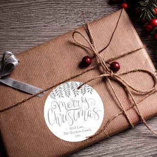 Silver Foil Effect Typography Merry Christmas Classic Round Sticker