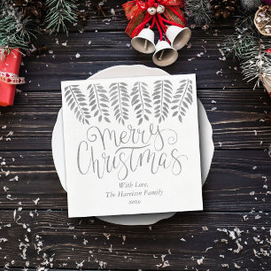 Silver Foil Effect Typography Merry Christmas Napkins