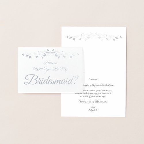 Silver Foil Elegant Bridesmaid Proposal Card