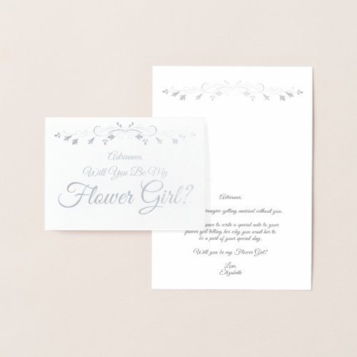 Silver Foil Elegant Flower Girl Proposal Card